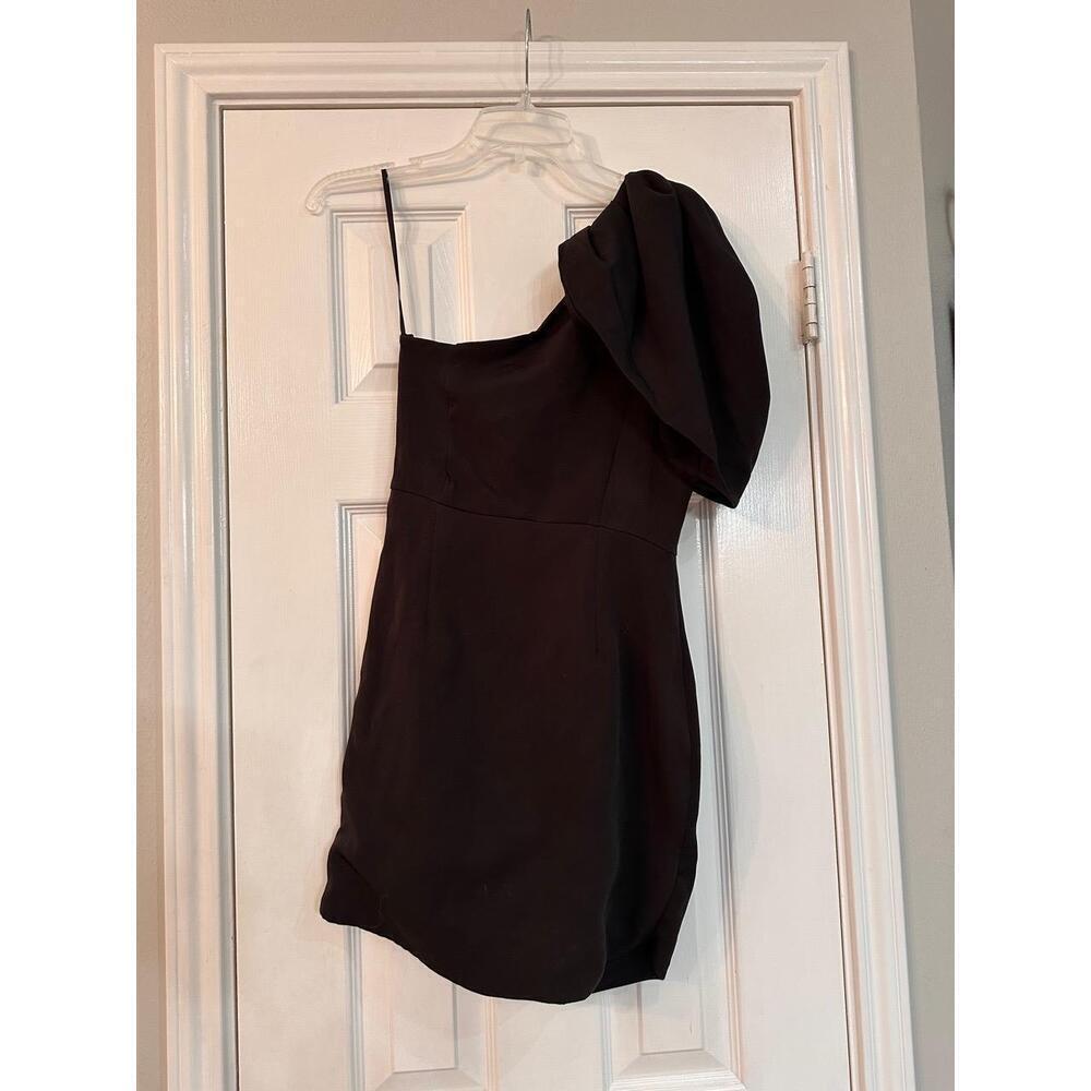 DO+BE‎ Womens Size S Black One Shoulder Mini Ruched Puffed Sleeve Cocktail Party - Picture 5 of 8